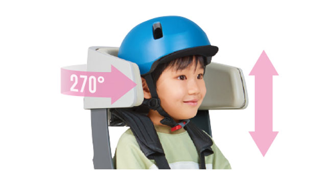 頭部を包み込むヘッドレストで安全