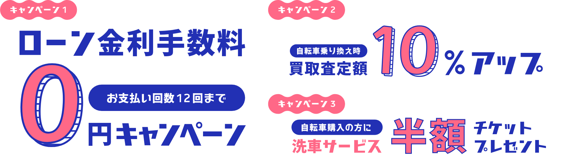 ローン金利手数料0円キャンペーン 買取査定額10%アップ 洗車サービス半額チケットプレゼント