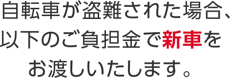 自転車が盗難された場合、以下のご負担金で新車をお渡しいたします。